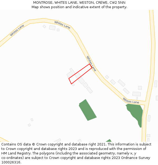 MONTROSE, WHITES LANE, WESTON, CREWE, CW2 5NN: Location map and indicative extent of plot