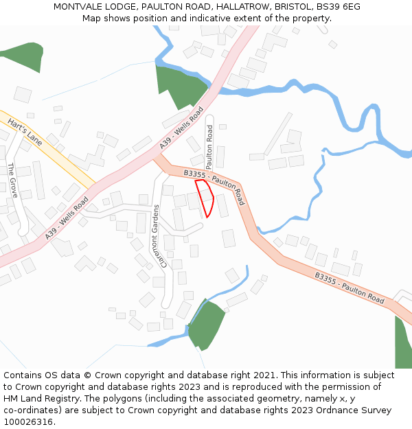 MONTVALE LODGE, PAULTON ROAD, HALLATROW, BRISTOL, BS39 6EG: Location map and indicative extent of plot