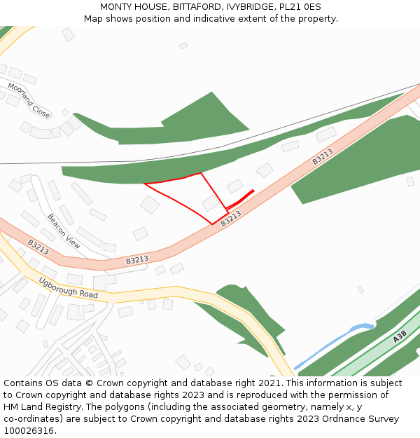 MONTY HOUSE, BITTAFORD, IVYBRIDGE, PL21 0ES: Location map and indicative extent of plot