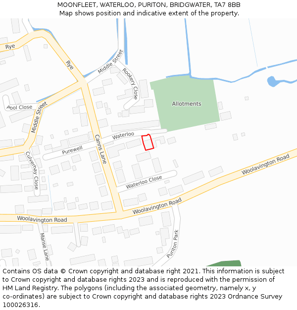 MOONFLEET, WATERLOO, PURITON, BRIDGWATER, TA7 8BB: Location map and indicative extent of plot