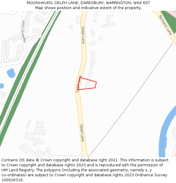 MOONHAVEN, DELPH LANE, DARESBURY, WARRINGTON, WA4 6ST: Location map and indicative extent of plot