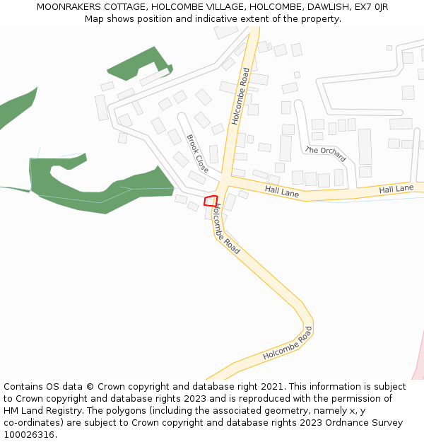 MOONRAKERS COTTAGE, HOLCOMBE VILLAGE, HOLCOMBE, DAWLISH, EX7 0JR: Location map and indicative extent of plot