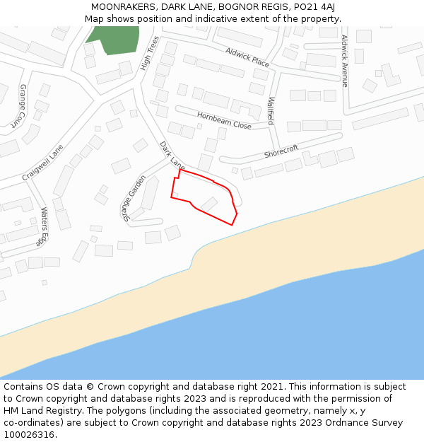 MOONRAKERS, DARK LANE, BOGNOR REGIS, PO21 4AJ: Location map and indicative extent of plot