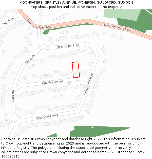 MOONRAKERS, GRANTLEY AVENUE, WONERSH, GUILDFORD, GU5 0QN: Location map and indicative extent of plot