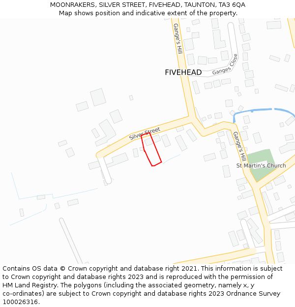 MOONRAKERS, SILVER STREET, FIVEHEAD, TAUNTON, TA3 6QA: Location map and indicative extent of plot