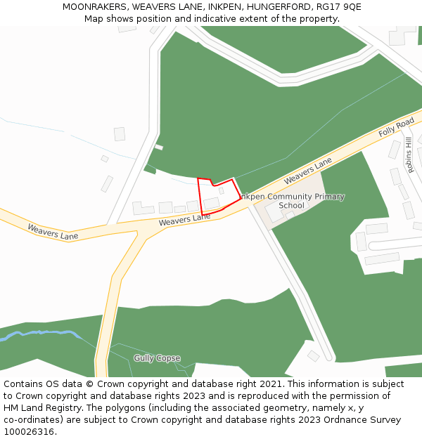 MOONRAKERS, WEAVERS LANE, INKPEN, HUNGERFORD, RG17 9QE: Location map and indicative extent of plot