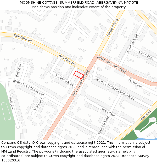 MOONSHINE COTTAGE, SUMMERFIELD ROAD, ABERGAVENNY, NP7 5TE: Location map and indicative extent of plot
