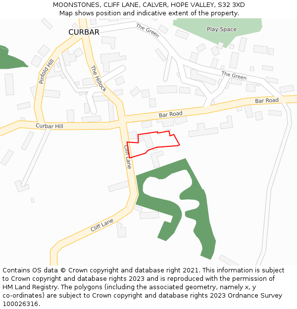 MOONSTONES, CLIFF LANE, CALVER, HOPE VALLEY, S32 3XD: Location map and indicative extent of plot