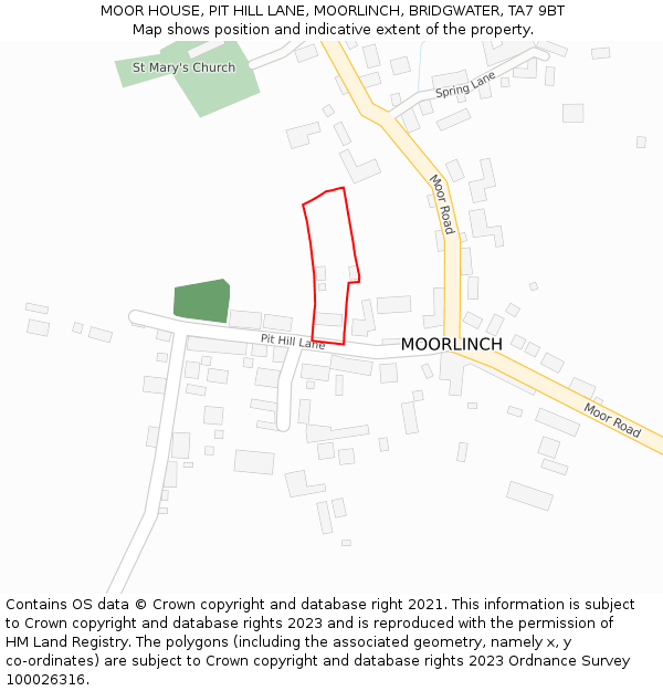 MOOR HOUSE, PIT HILL LANE, MOORLINCH, BRIDGWATER, TA7 9BT: Location map and indicative extent of plot