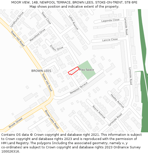 MOOR VIEW, 14B, NEWPOOL TERRACE, BROWN LEES, STOKE-ON-TRENT, ST8 6PE: Location map and indicative extent of plot