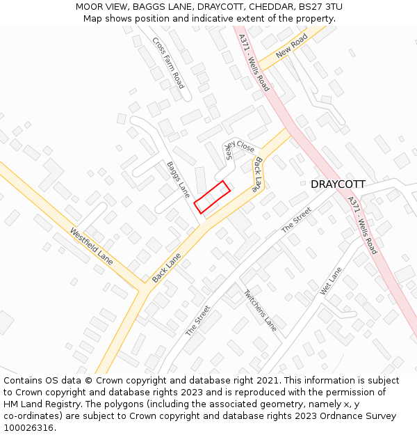 MOOR VIEW, BAGGS LANE, DRAYCOTT, CHEDDAR, BS27 3TU: Location map and indicative extent of plot