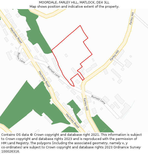 MOORDALE, FARLEY HILL, MATLOCK, DE4 3LL: Location map and indicative extent of plot