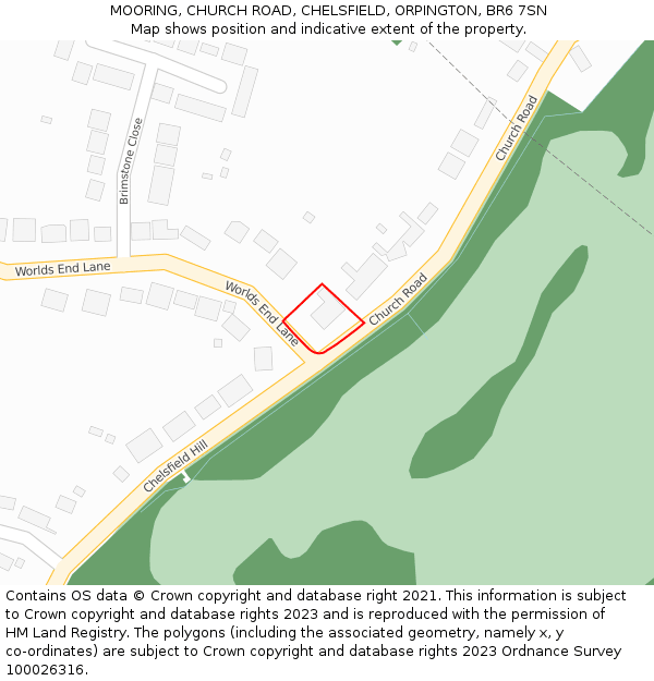 MOORING, CHURCH ROAD, CHELSFIELD, ORPINGTON, BR6 7SN: Location map and indicative extent of plot