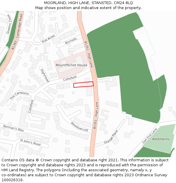 MOORLAND, HIGH LANE, STANSTED, CM24 8LQ: Location map and indicative extent of plot