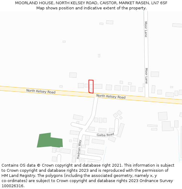 MOORLAND HOUSE, NORTH KELSEY ROAD, CAISTOR, MARKET RASEN, LN7 6SF: Location map and indicative extent of plot