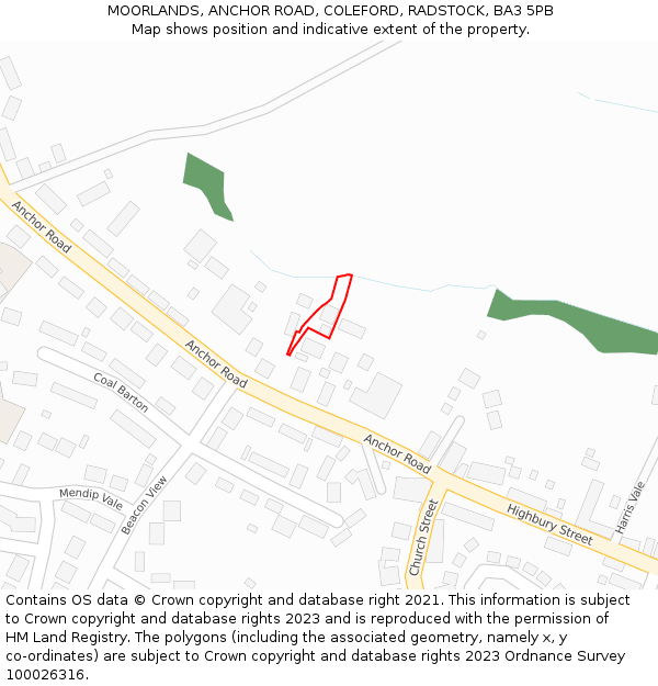 MOORLANDS, ANCHOR ROAD, COLEFORD, RADSTOCK, BA3 5PB: Location map and indicative extent of plot