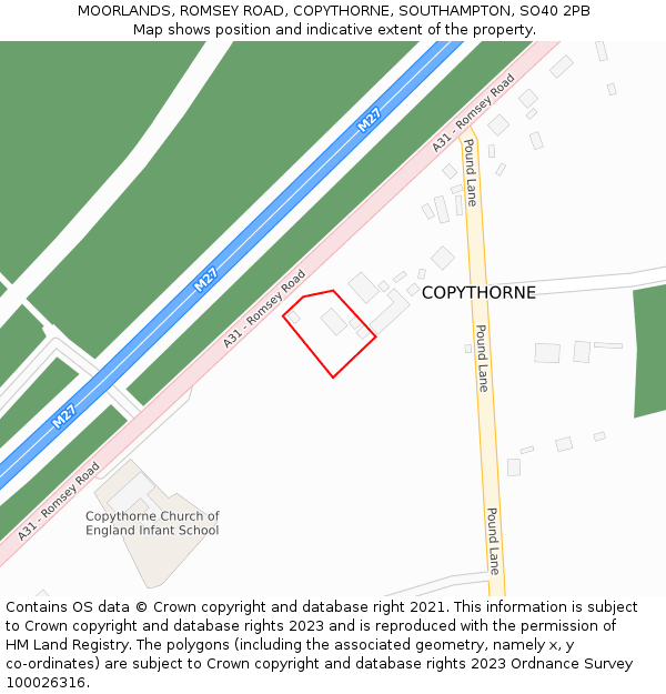 MOORLANDS, ROMSEY ROAD, COPYTHORNE, SOUTHAMPTON, SO40 2PB: Location map and indicative extent of plot