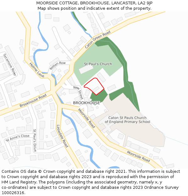 MOORSIDE COTTAGE, BROOKHOUSE, LANCASTER, LA2 9JP: Location map and indicative extent of plot