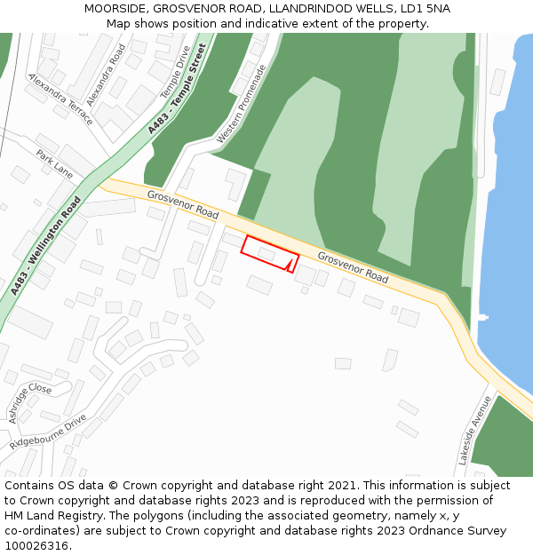 MOORSIDE, GROSVENOR ROAD, LLANDRINDOD WELLS, LD1 5NA: Location map and indicative extent of plot