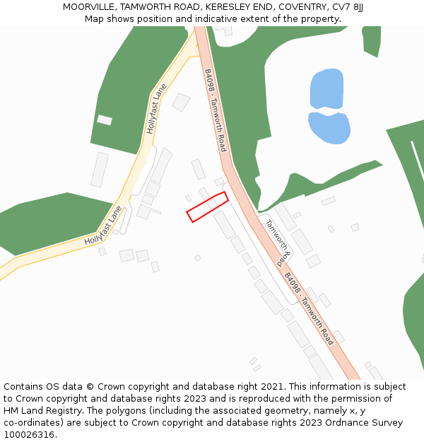 MOORVILLE, TAMWORTH ROAD, KERESLEY END, COVENTRY, CV7 8JJ: Location map and indicative extent of plot