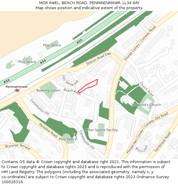 MOR AWEL, BEACH ROAD, PENMAENMAWR, LL34 6AY: Location map and indicative extent of plot