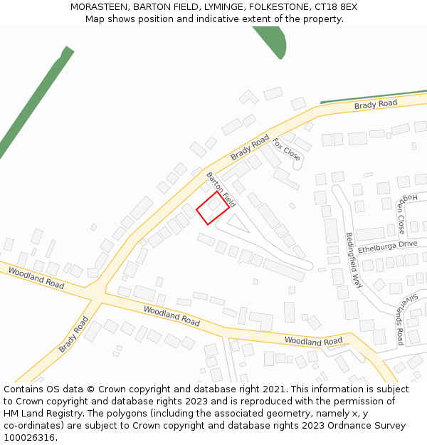 MORASTEEN, BARTON FIELD, LYMINGE, FOLKESTONE, CT18 8EX: Location map and indicative extent of plot