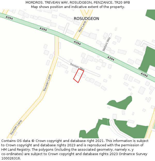 MORDROS, TREVEAN WAY, ROSUDGEON, PENZANCE, TR20 9PB: Location map and indicative extent of plot