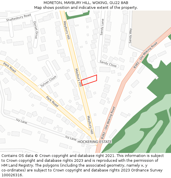 MORETON, MAYBURY HILL, WOKING, GU22 8AB: Location map and indicative extent of plot