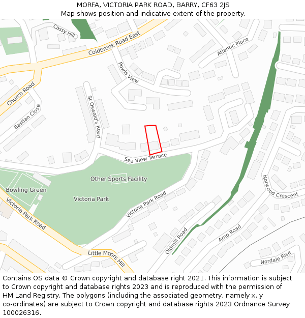 MORFA, VICTORIA PARK ROAD, BARRY, CF63 2JS: Location map and indicative extent of plot