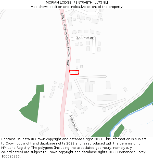 MORIAH LODGE, PENTRAETH, LL75 8LJ: Location map and indicative extent of plot