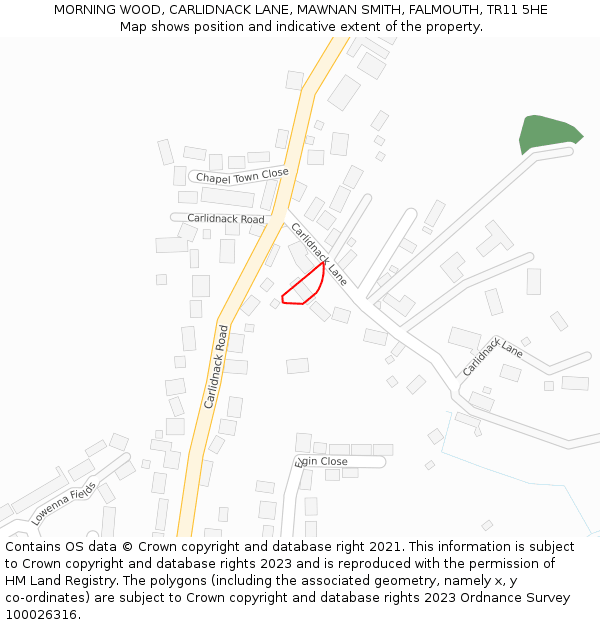 MORNING WOOD, CARLIDNACK LANE, MAWNAN SMITH, FALMOUTH, TR11 5HE: Location map and indicative extent of plot