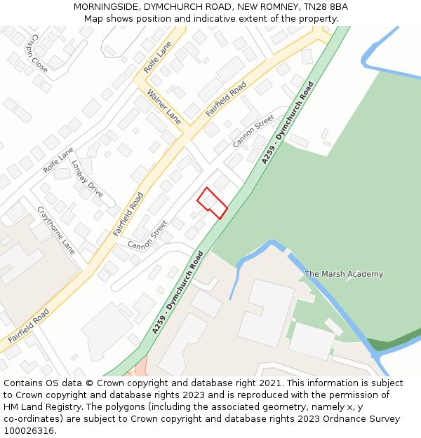 MORNINGSIDE, DYMCHURCH ROAD, NEW ROMNEY, TN28 8BA: Location map and indicative extent of plot