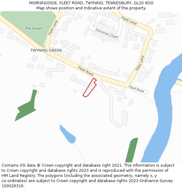 MORNINGSIDE, FLEET ROAD, TWYNING, TEWKESBURY, GL20 6DG: Location map and indicative extent of plot