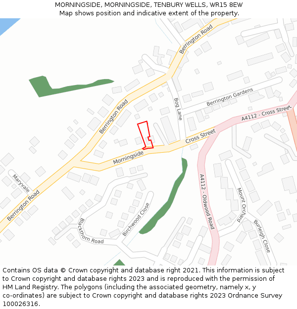 MORNINGSIDE, MORNINGSIDE, TENBURY WELLS, WR15 8EW: Location map and indicative extent of plot