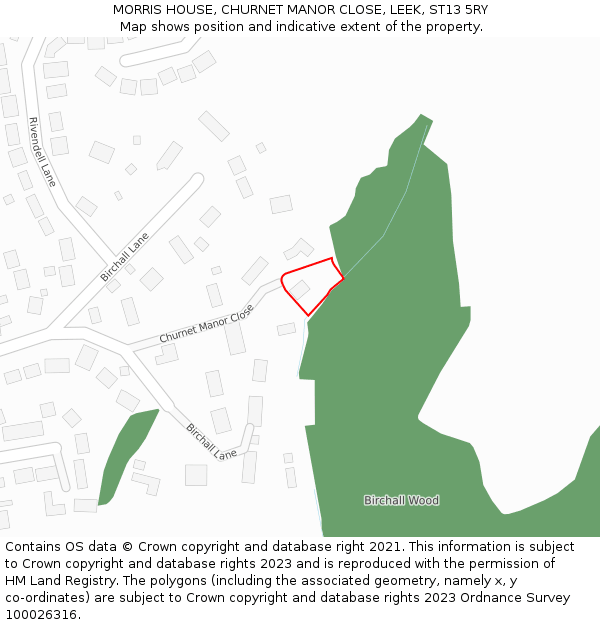 MORRIS HOUSE, CHURNET MANOR CLOSE, LEEK, ST13 5RY: Location map and indicative extent of plot