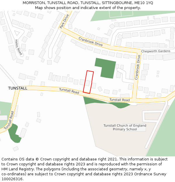 MORRISTON, TUNSTALL ROAD, TUNSTALL, SITTINGBOURNE, ME10 1YQ: Location map and indicative extent of plot