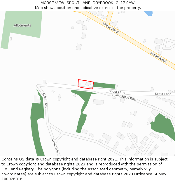 MORSE VIEW, SPOUT LANE, DRYBROOK, GL17 9AW: Location map and indicative extent of plot