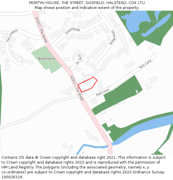 MORTYN HOUSE, THE STREET, GOSFIELD, HALSTEAD, CO9 1TU: Location map and indicative extent of plot