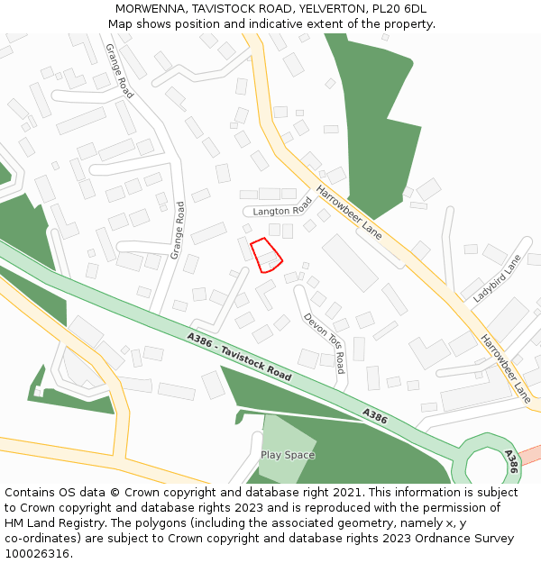 MORWENNA, TAVISTOCK ROAD, YELVERTON, PL20 6DL: Location map and indicative extent of plot