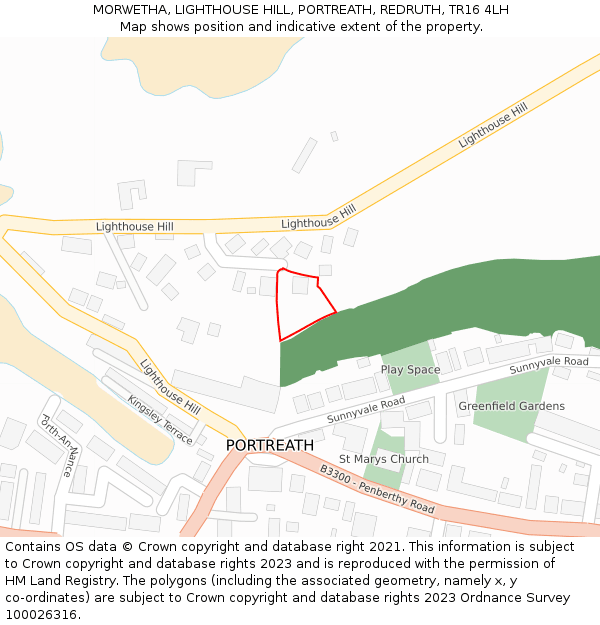 MORWETHA, LIGHTHOUSE HILL, PORTREATH, REDRUTH, TR16 4LH: Location map and indicative extent of plot