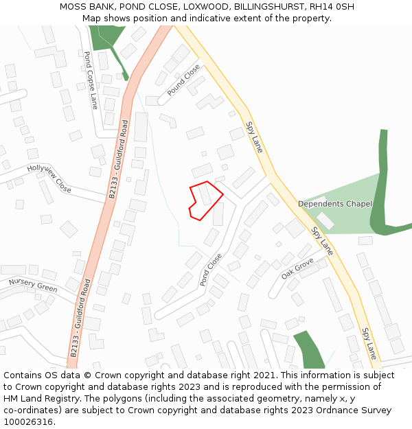 MOSS BANK, POND CLOSE, LOXWOOD, BILLINGSHURST, RH14 0SH: Location map and indicative extent of plot