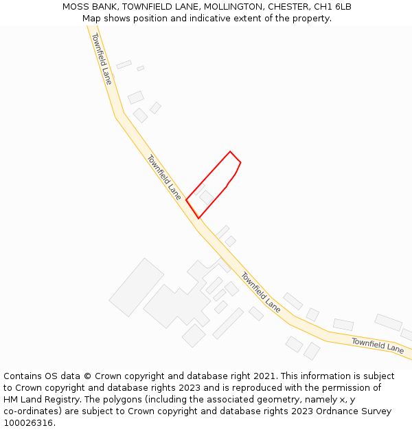 MOSS BANK, TOWNFIELD LANE, MOLLINGTON, CHESTER, CH1 6LB: Location map and indicative extent of plot