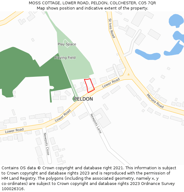 MOSS COTTAGE, LOWER ROAD, PELDON, COLCHESTER, CO5 7QR: Location map and indicative extent of plot