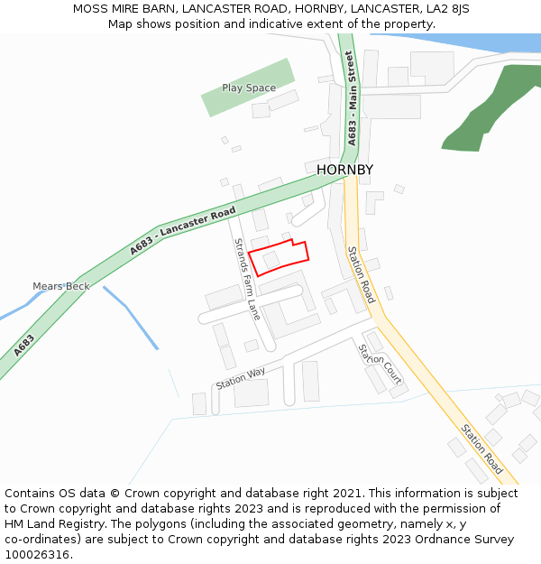 MOSS MIRE BARN, LANCASTER ROAD, HORNBY, LANCASTER, LA2 8JS: Location map and indicative extent of plot