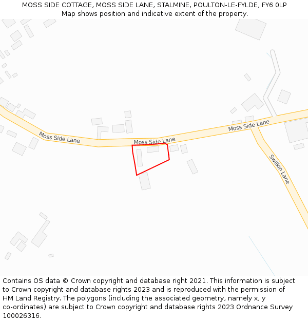 MOSS SIDE COTTAGE, MOSS SIDE LANE, STALMINE, POULTON-LE-FYLDE, FY6 0LP: Location map and indicative extent of plot