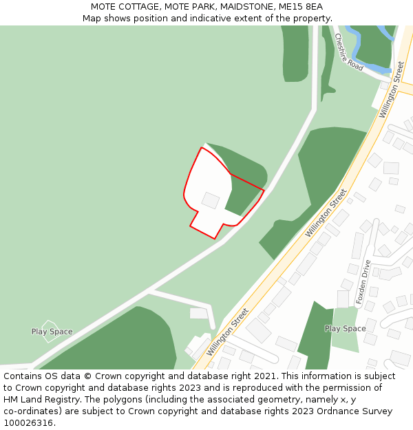 MOTE COTTAGE, MOTE PARK, MAIDSTONE, ME15 8EA: Location map and indicative extent of plot