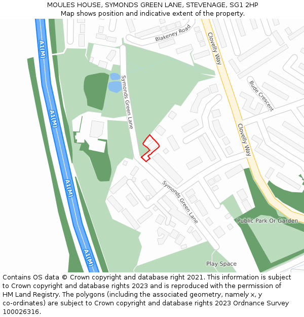 MOULES HOUSE, SYMONDS GREEN LANE, STEVENAGE, SG1 2HP: Location map and indicative extent of plot
