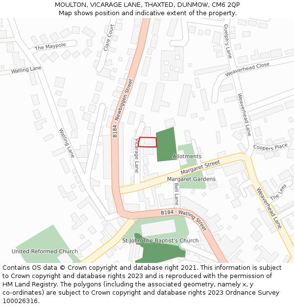 MOULTON, VICARAGE LANE, THAXTED, DUNMOW, CM6 2QP: Location map and indicative extent of plot