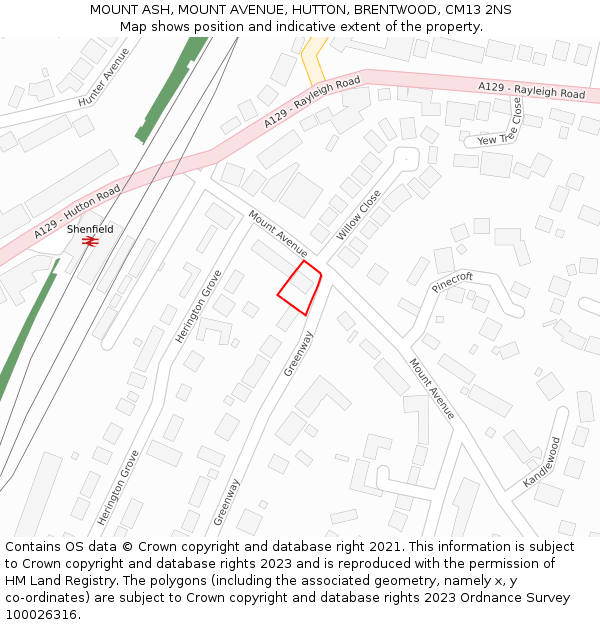 MOUNT ASH, MOUNT AVENUE, HUTTON, BRENTWOOD, CM13 2NS: Location map and indicative extent of plot