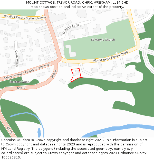 MOUNT COTTAGE, TREVOR ROAD, CHIRK, WREXHAM, LL14 5HD: Location map and indicative extent of plot